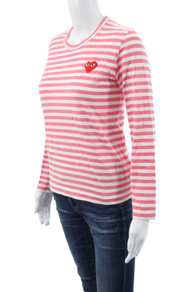 Play Comme Des Garcons Womens Pink Striped Jersey T-Shirt Heart Size M