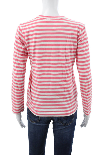 Play Comme Des Garcons Womens Pink Striped Jersey T-Shirt Heart Size M