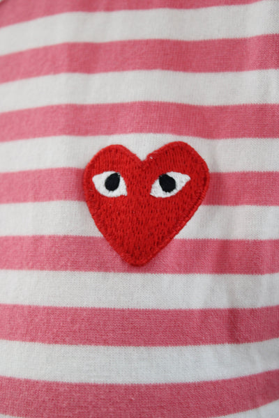 Play Comme Des Garcons Womens Pink Striped Jersey T-Shirt Heart Size M
