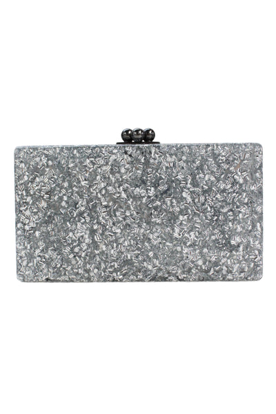 Edie Parker Womens Rectangular Resin ALV Clutch Handbag Silver Tone Blue