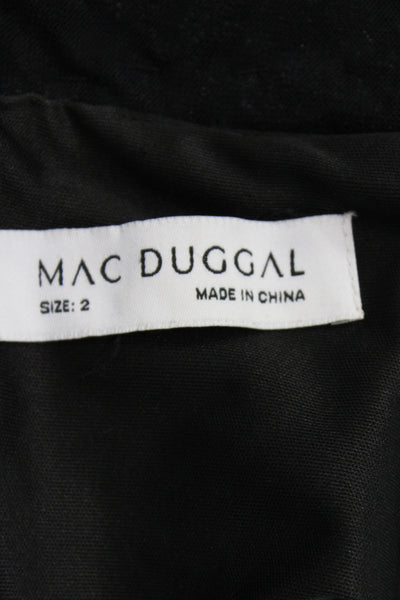Mac Duggal Women A-Line Scoop Neck Black Floral Dress Short Sleeve Zip Size 2