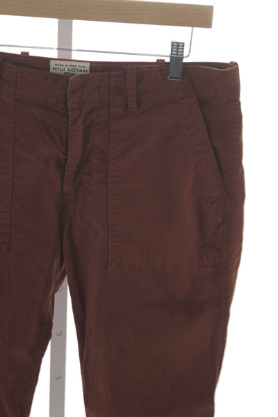 Nili Lotan Women Brown Chino Pants Military 98% Cotton Size 6