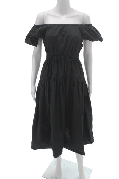 Ulla Johnson Women Black Off Shoulder Sundress Cotton Knee Length Size 00