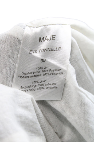 Maje Women Military Jacket Green Linen Button Long Sleeve Size 38