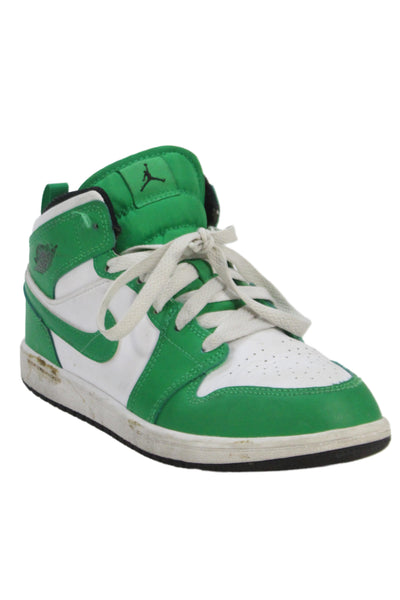 Nike Childrens Boys Air Jordan 1 Mid Sneakers Lucky Green White Size 3 Y