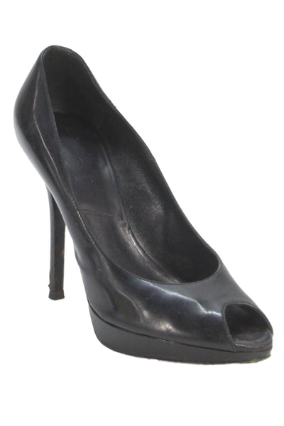 Dior Womens Leather Open Toe Slip On Heels Black Size 37.5 7.5