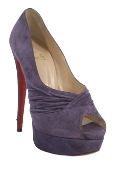 Christian Louboutin Womens Suede Open Toe Heels Purple Size 38 8