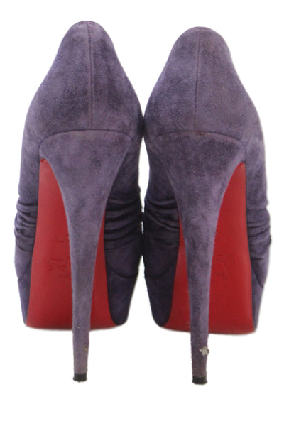 Christian Louboutin Womens Suede Open Toe Heels Purple Size 38 8