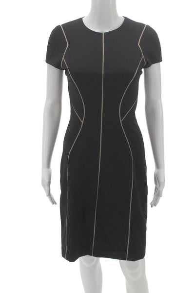 J. Mendel Womens Sheath Dress Black Short Sleeve Round Neck Size 2