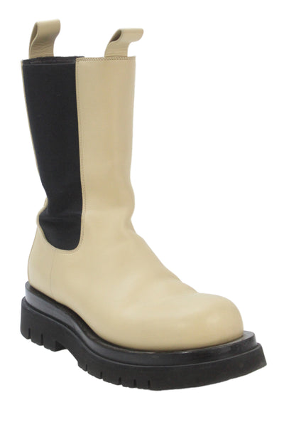 Bottega Veneta Womens Leather Platform Midi Boots Shoes Beige Size 10