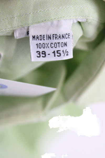 Hermes Mens Button Front Long Sleeve Collared Shirt Green Cotton Size 15.5