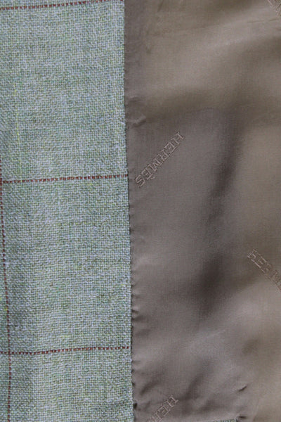 Hermes Mens Plaid Linen Blazer Green Button Size 54