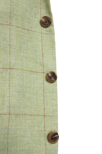 Hermes Mens Plaid Linen Blazer Green Button Size 54