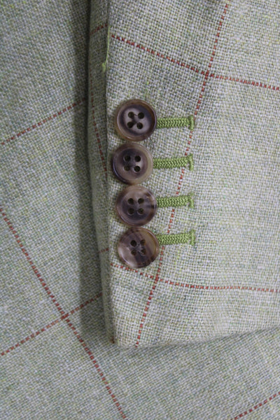 Hermes Mens Plaid Linen Blazer Green Button Size 54