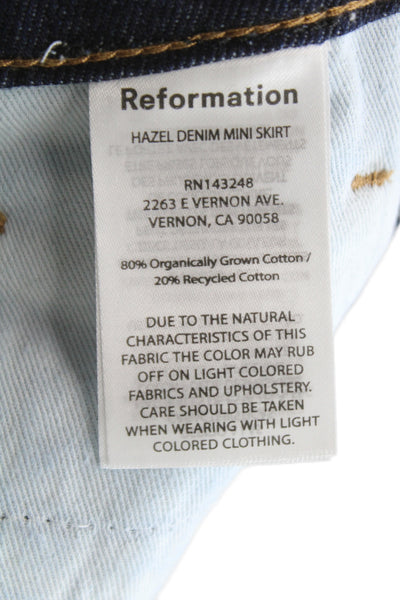 Reformation Womens Mini Skirt Blue Cotton Button Size 23