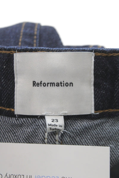 Reformation Womens Mini Skirt Blue Cotton Button Size 23