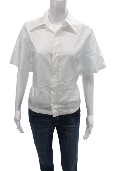 Carven Womens Basic Collared Short Sleeve Button Up White Polyester Top Size 8