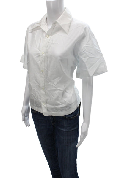 Carven Womens Basic Collared Short Sleeve Button Up White Polyester Top Size 8