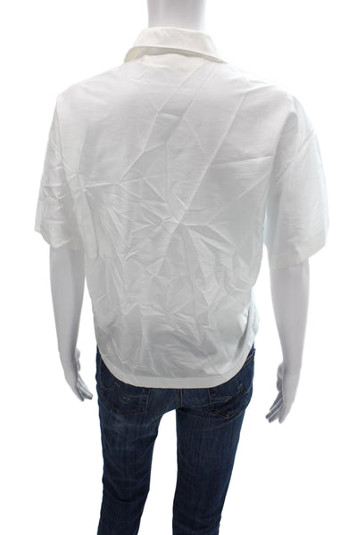 Carven Womens Basic Collared Short Sleeve Button Up White Polyester Top Size 8
