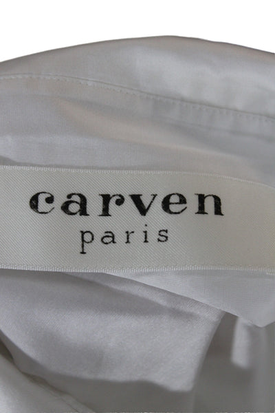 Carven Womens Basic Collared Short Sleeve Button Up White Polyester Top Size 8