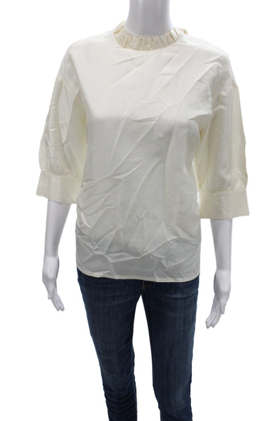 Baum Und Pferdgarten Womens Ivory Silk High Neck 3/4 Sleeve Blouse Size 40