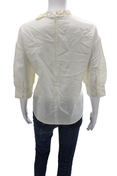 Baum Und Pferdgarten Womens Ivory Silk High Neck 3/4 Sleeve Blouse Size 40