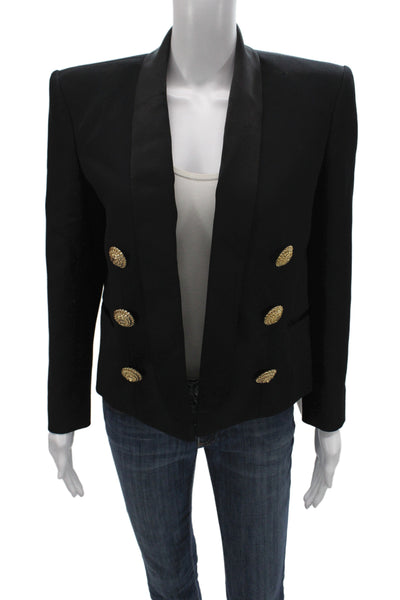 Balmain Womens Military Jacket Black Virgin Wool Button Size 42