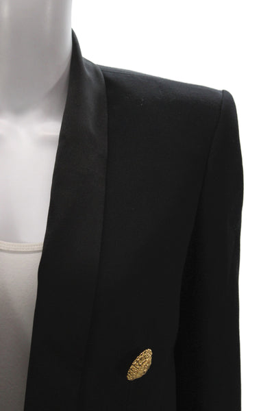 Balmain Womens Military Jacket Black Virgin Wool Button Size 42