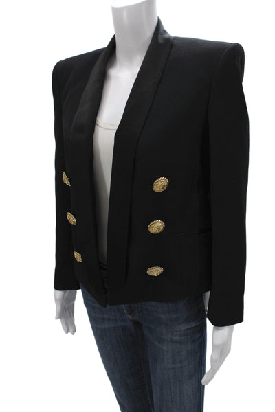 Balmain Womens Military Jacket Black Virgin Wool Button Size 42