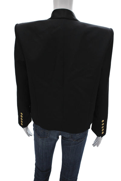Balmain Womens Military Jacket Black Virgin Wool Button Size 42
