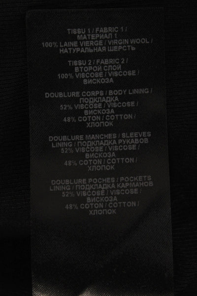 Balmain Womens Military Jacket Black Virgin Wool Button Size 42