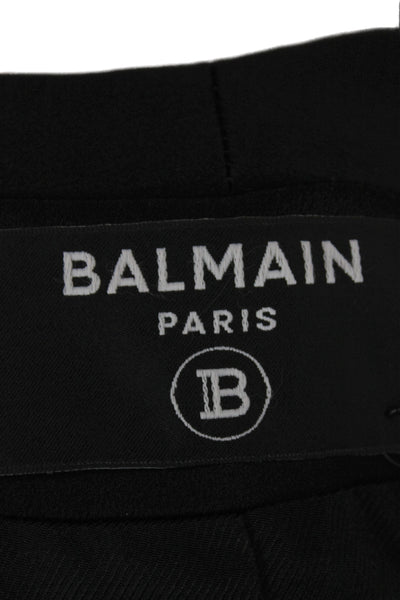Balmain Womens Military Jacket Black Virgin Wool Button Size 42