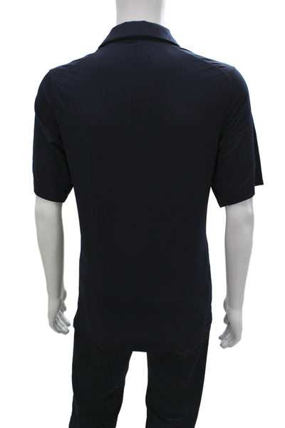 Lululemon Mens Short Sleeve Collared Logo Knit Polo Shirt Navy Blue Size Large