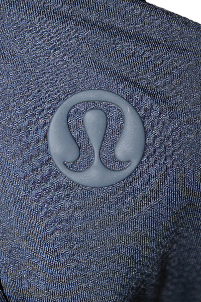 Lululemon Mens Short Sleeve Collared Logo Knit Polo Shirt Navy Blue Size Large