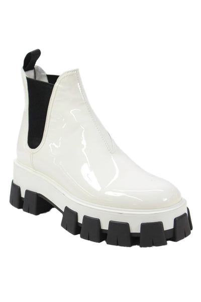 Prada Womens Patent Leather Platform Stretch Inset Ankle Boots White Size 40 10
