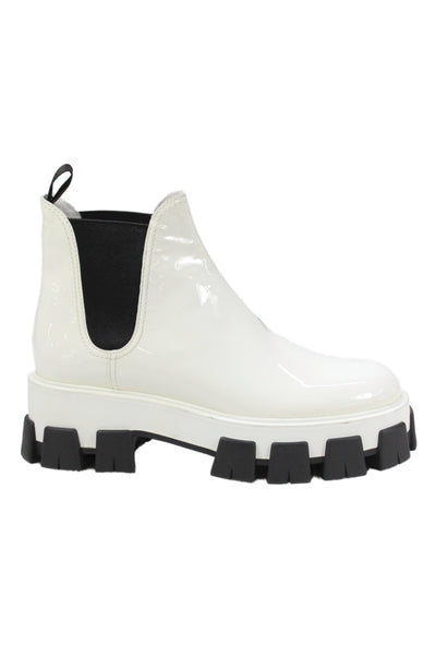 Prada Womens Patent Leather Platform Stretch Inset Ankle Boots White Size 40 10