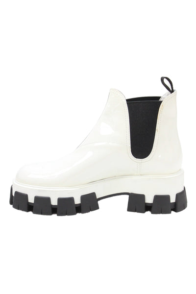 Prada Womens Patent Leather Platform Stretch Inset Ankle Boots White Size 40 10