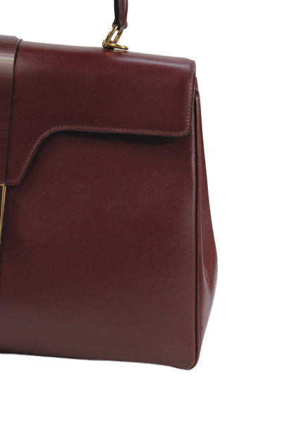 Celine Womens Leather Top Handle Gold Tone Shoulder Handbag Wine Red