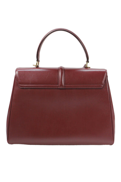 Celine Womens Leather Top Handle Gold Tone Shoulder Handbag Wine Red