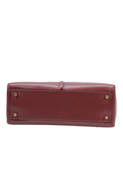 Celine Womens Leather Top Handle Gold Tone Shoulder Handbag Wine Red