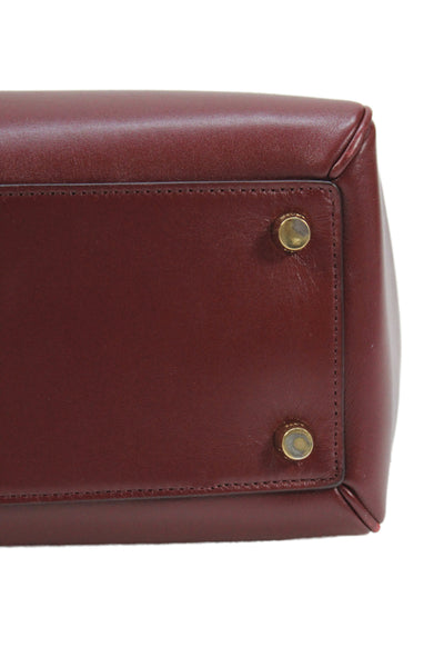 Celine Womens Leather Top Handle Gold Tone Shoulder Handbag Wine Red