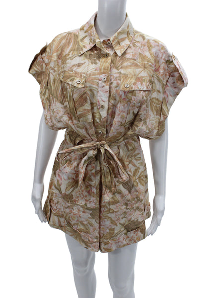 Zimmermann Womens Floral Linen Short Sleeve Romper Beige Size 3