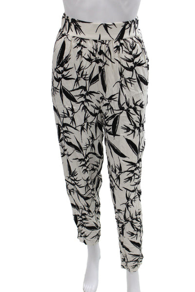 Alice + Olivia Women Black Tropical Floral Jogger Pants Rayon Zip Size M
