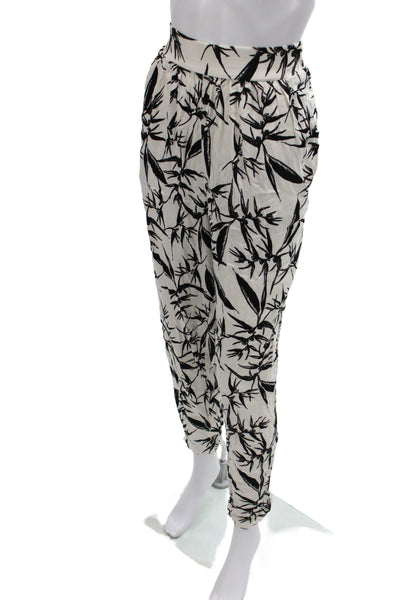 Alice + Olivia Women Black Tropical Floral Jogger Pants Rayon Zip Size M
