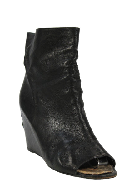 Chanel Womens Leather Open Toe Wedge Logo Ankle Boots Black Size 40 10