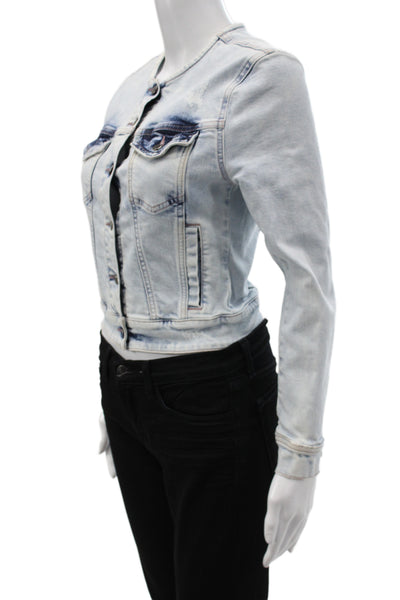 Retrofete Womens Blue Denim Basic Jacket Button Long Sleeve Spring Size S