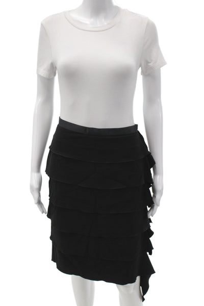 Badgley Mischka Women Straight Pencil Mini Silk Black Zip Skirt Size 4