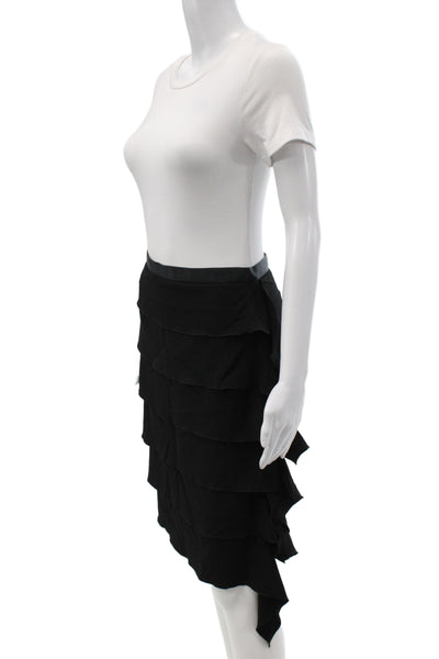 Badgley Mischka Women Straight Pencil Mini Silk Black Zip Skirt Size 4