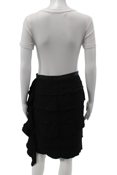 Badgley Mischka Women Straight Pencil Mini Silk Black Zip Skirt Size 4