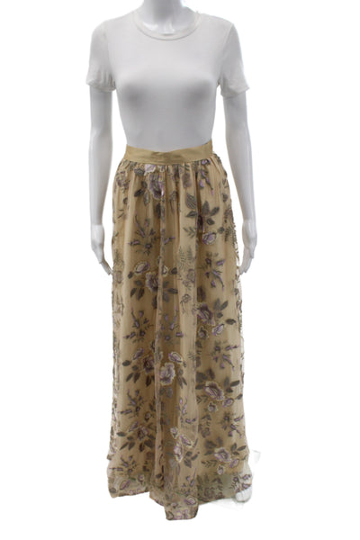 Belle Badgley Mischka Womens Maxi Floral Mesh Skirt Beige Hook & Eye Size 4